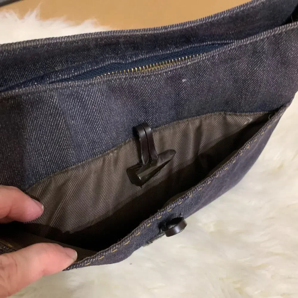 RALPH LAUREN Blue Denim Y2K Vintage Shoulder Bag Slim Hobo Contrast Stitching